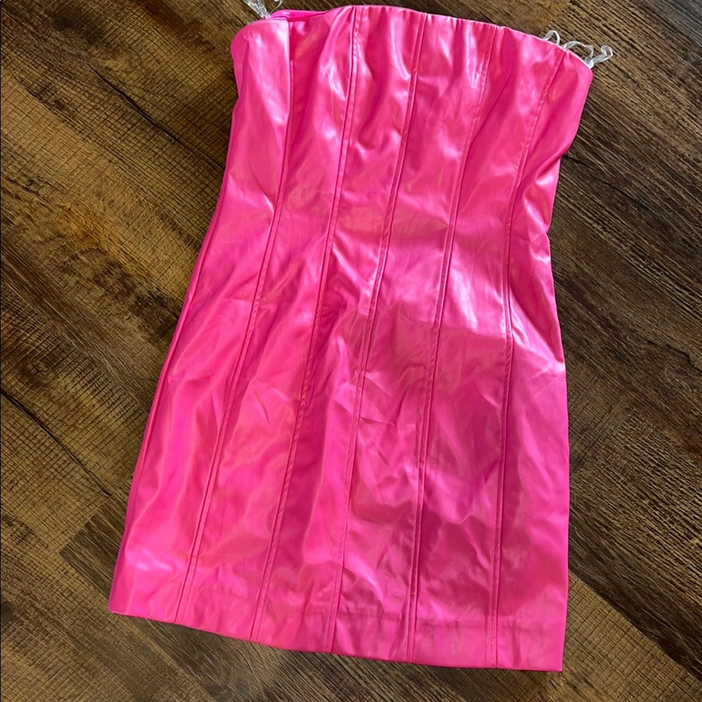 Faux leather Pink Strapless Dress
